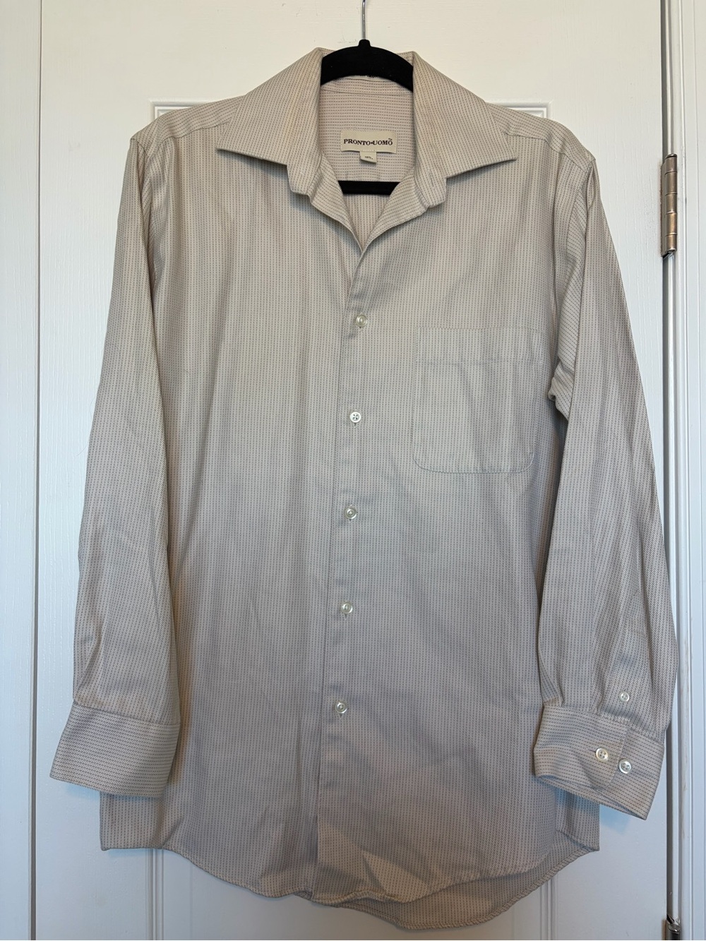 Pronto Uomo Dress Shirt Gray Pinstripe Non-Iron 80s 2-Ply 14.5 32/33 Mens